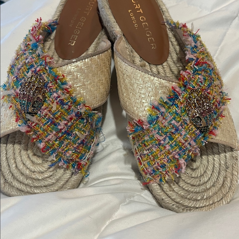 Kurt Geiger Multicolor Tweed & Natural Slide Sandals